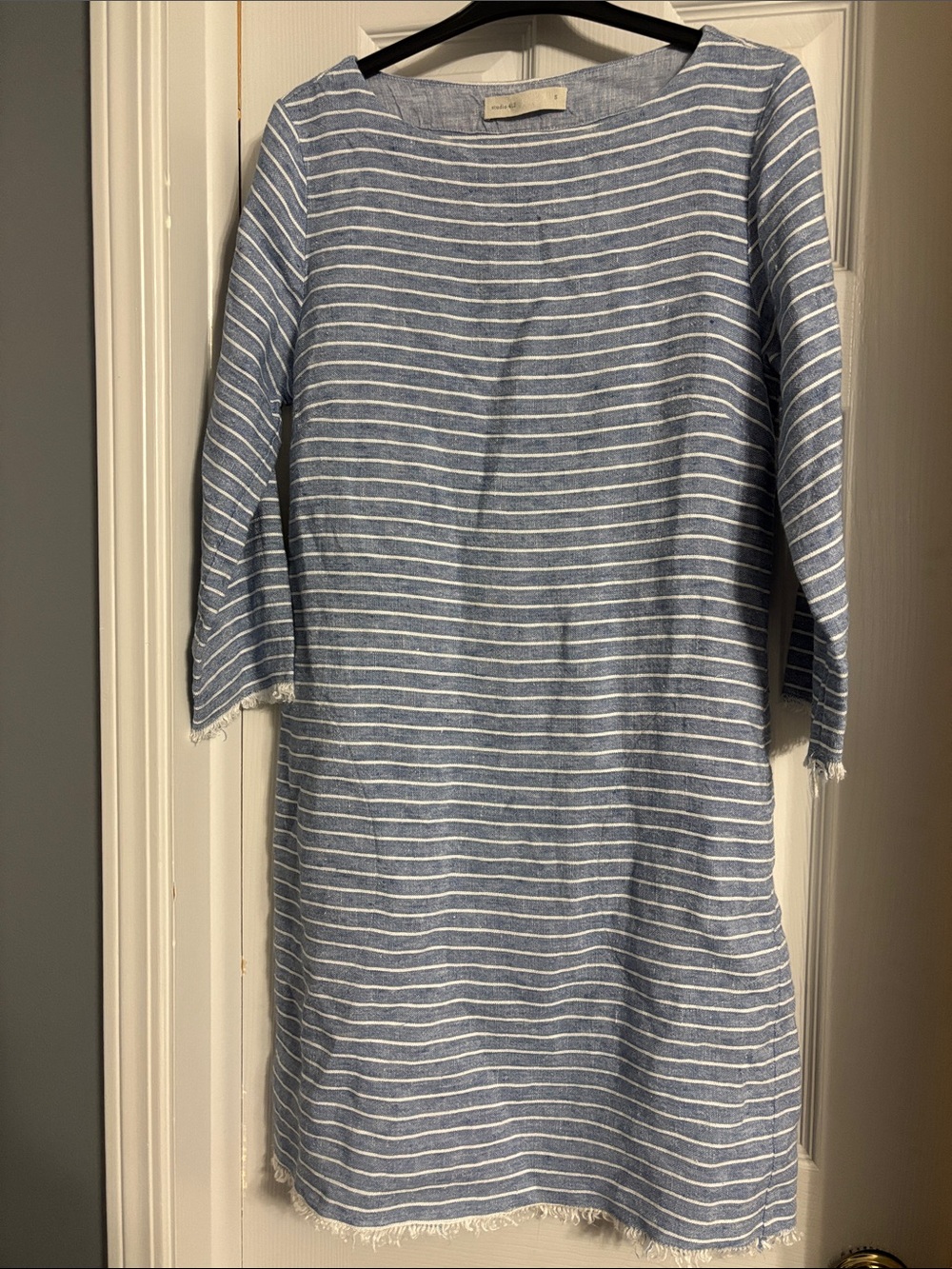 Studio 412 Handmade Striped Oversized Linen Blend Blue & White Midi Dress Small